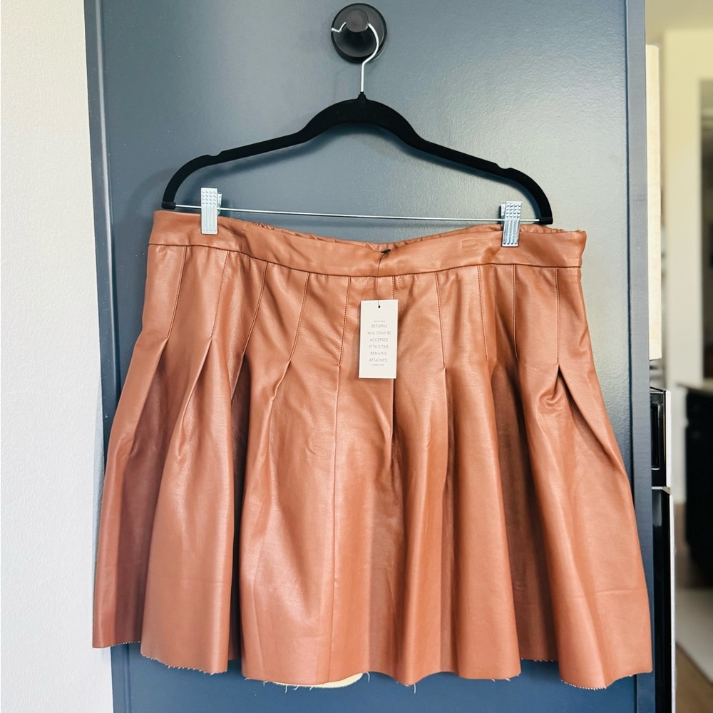 Eloquii Tan Pleated Pleather Mini Skirt for Night Out